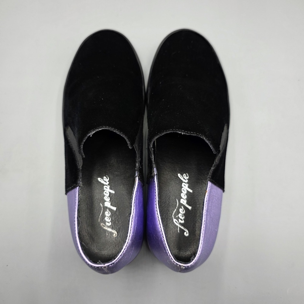 Free People Varsity Sneakers Womens 37 Black Velvet Purple Leather Metallic Shoe - Picture 11 of 15